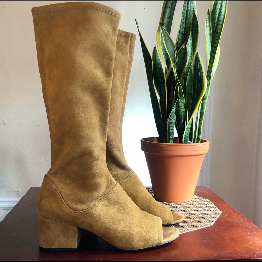 Helmut Lang Suede Peep Toe Boots